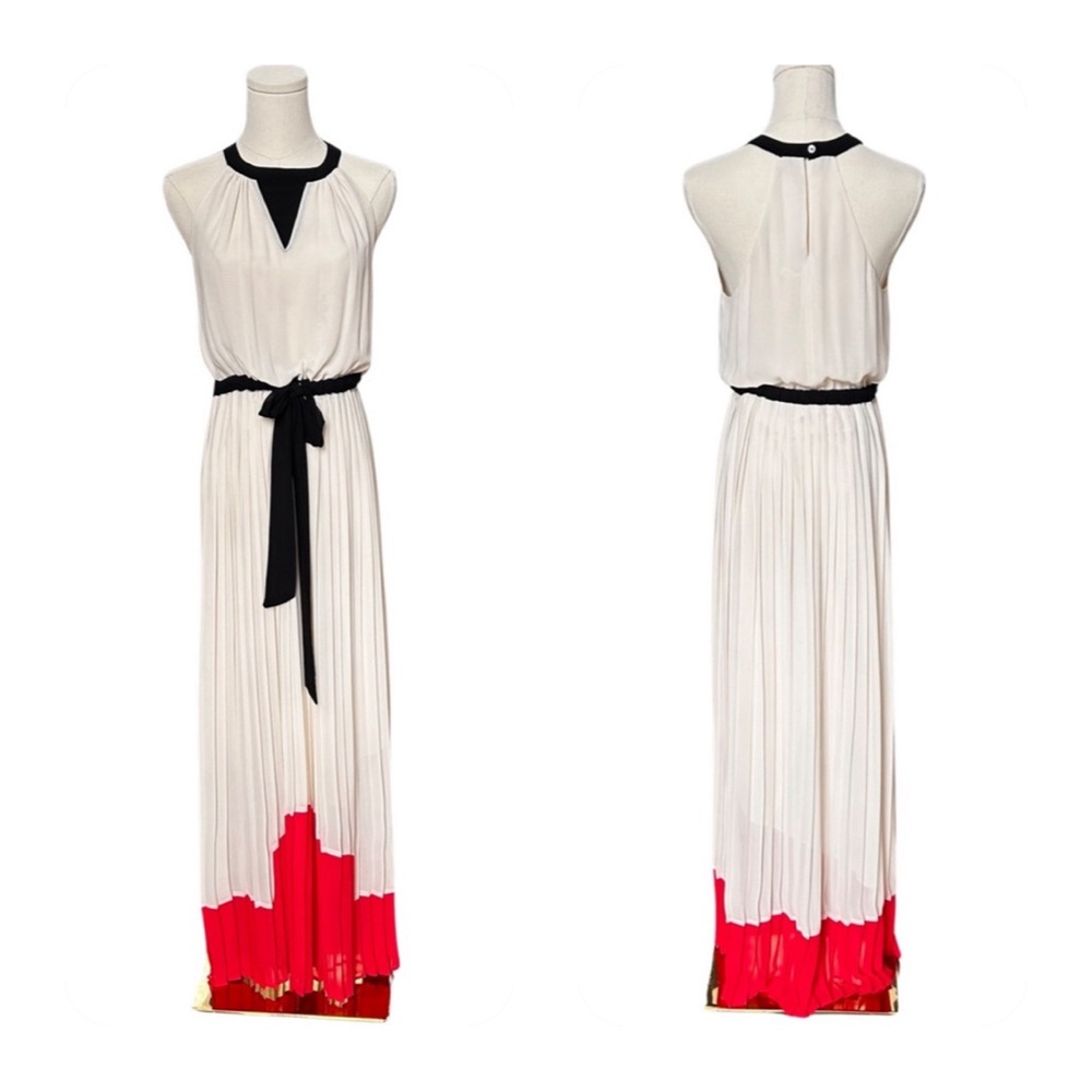 Women's Max Studio Choker Halter Dress in Cream Maxi Pleated Skirt Small